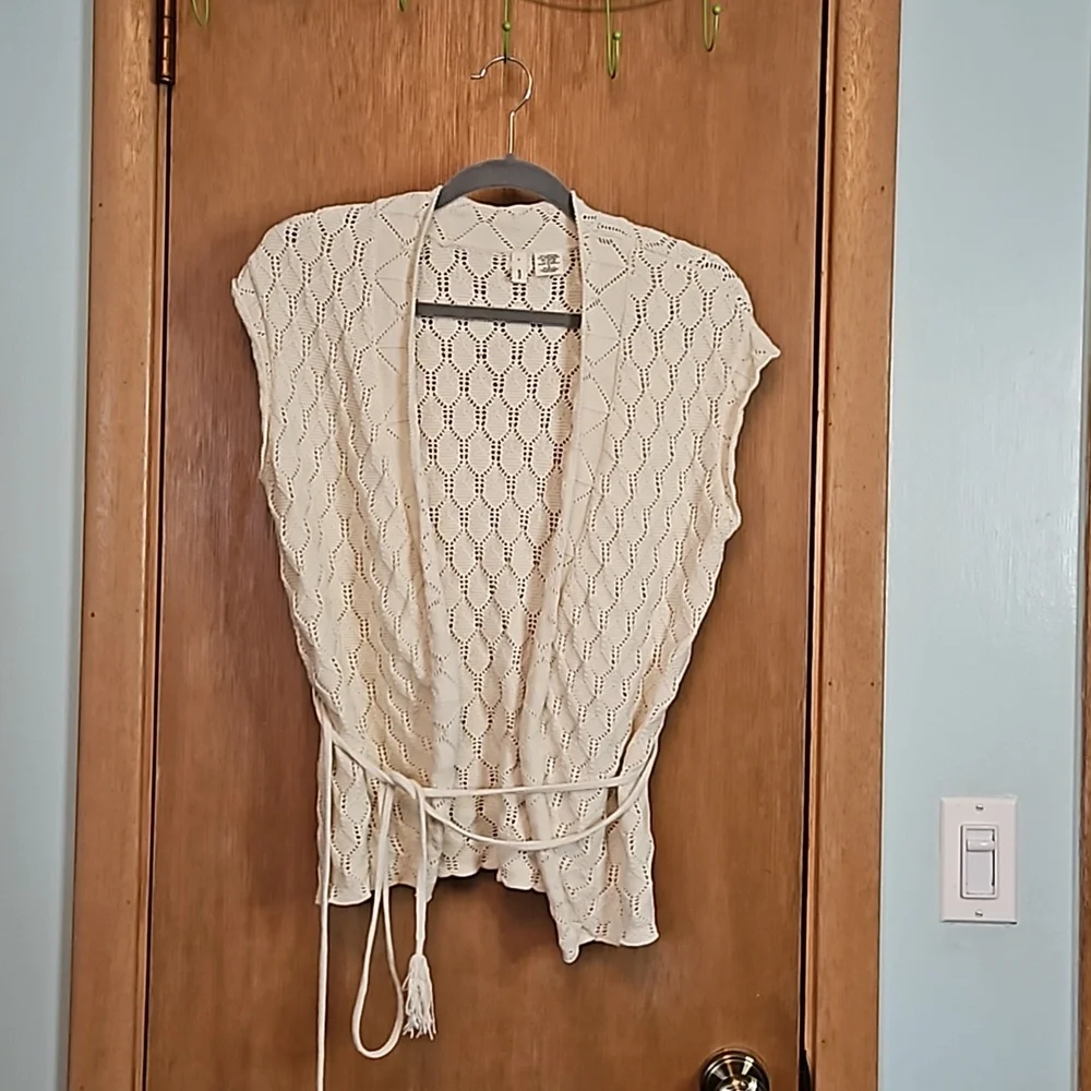 Anthropologie Moth Cream Crochet Sweater Vest sz Small